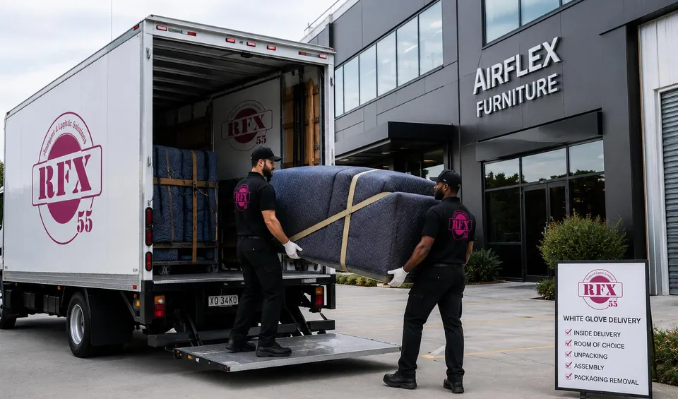 RFX55 team performing white glove furniture delivery