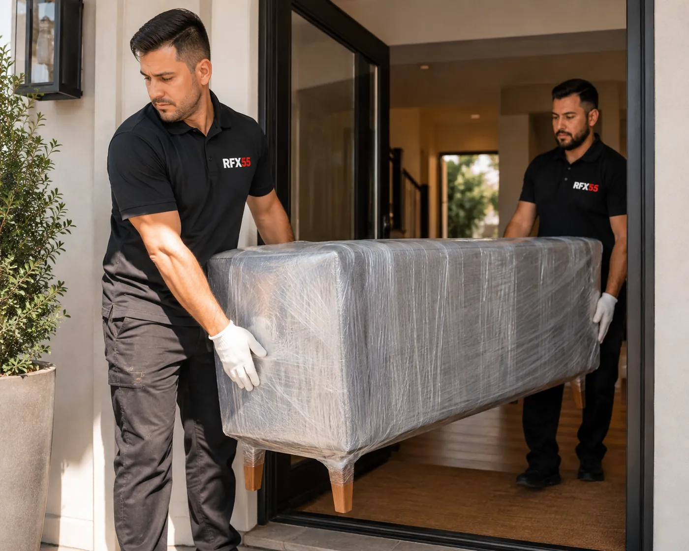 RFX55 team carrying protected furniture